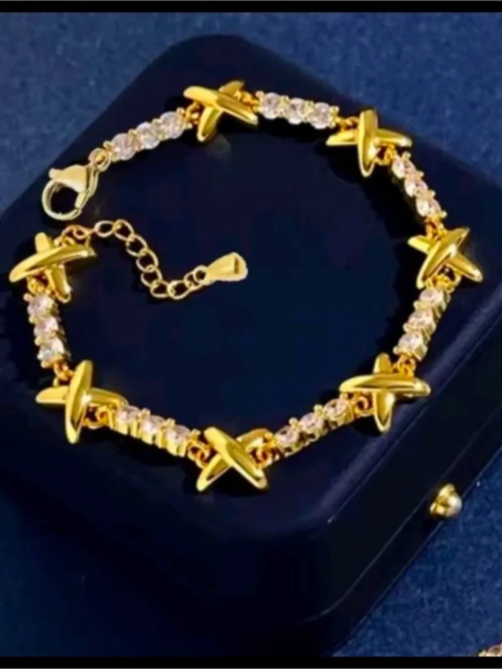 Luxury Gold tone X-Link Crystal Bracelet